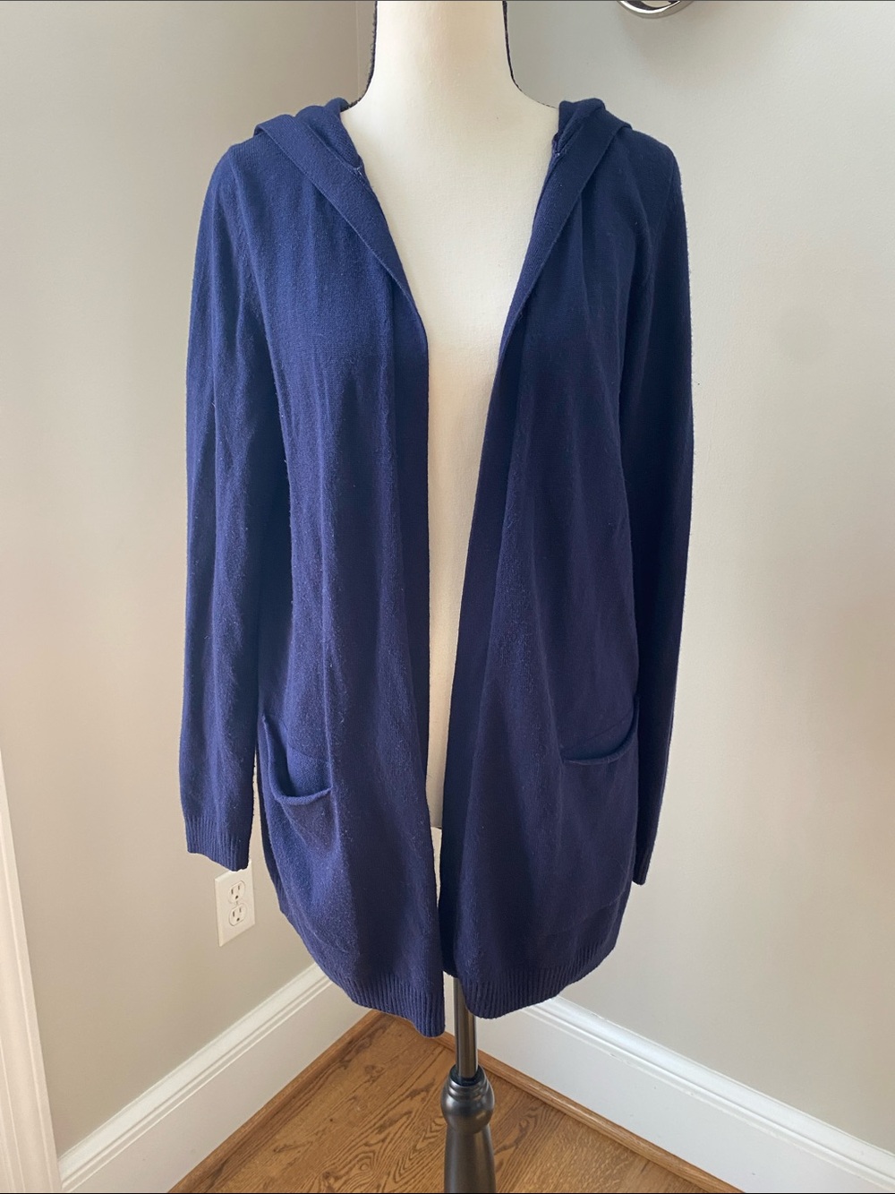 Navy GAP hooded hand pockets long lightweight cashmere midi cardigan medium